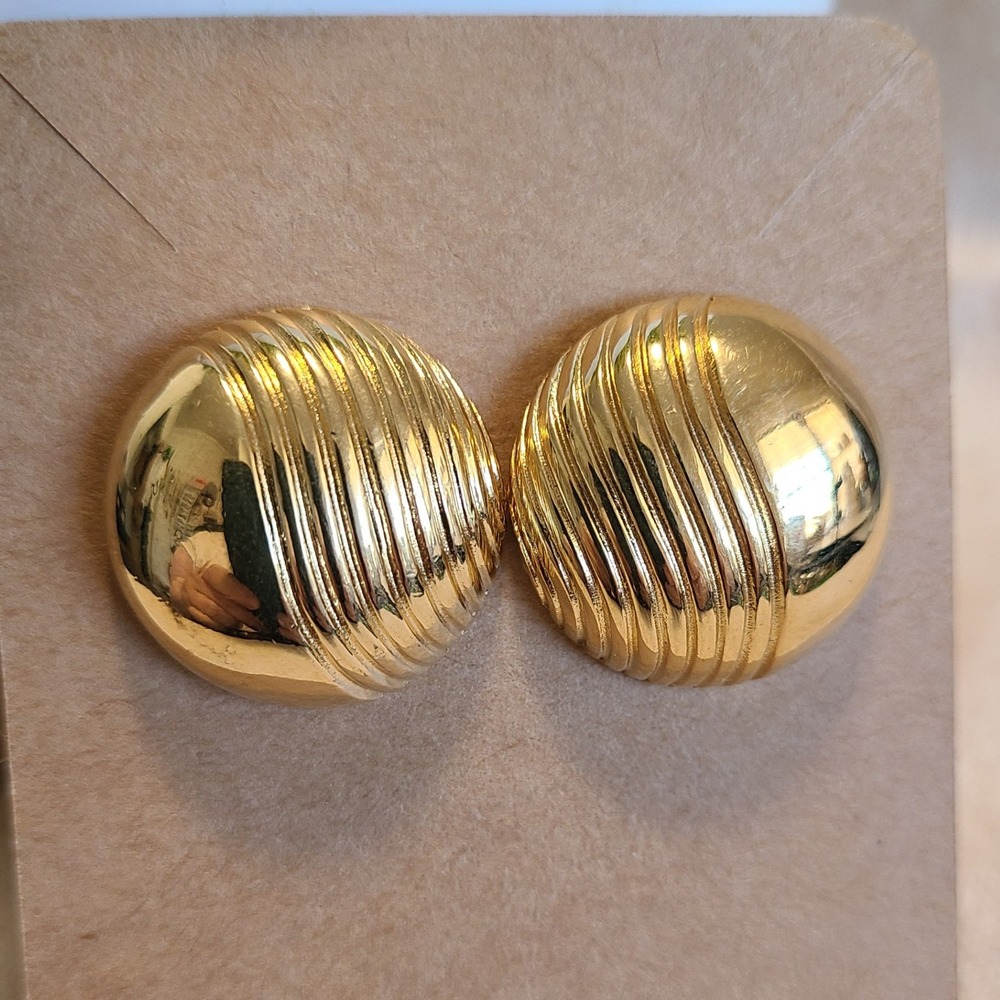 Gold Statement‎ Earrings Domed Button Earrings Textured Stud
